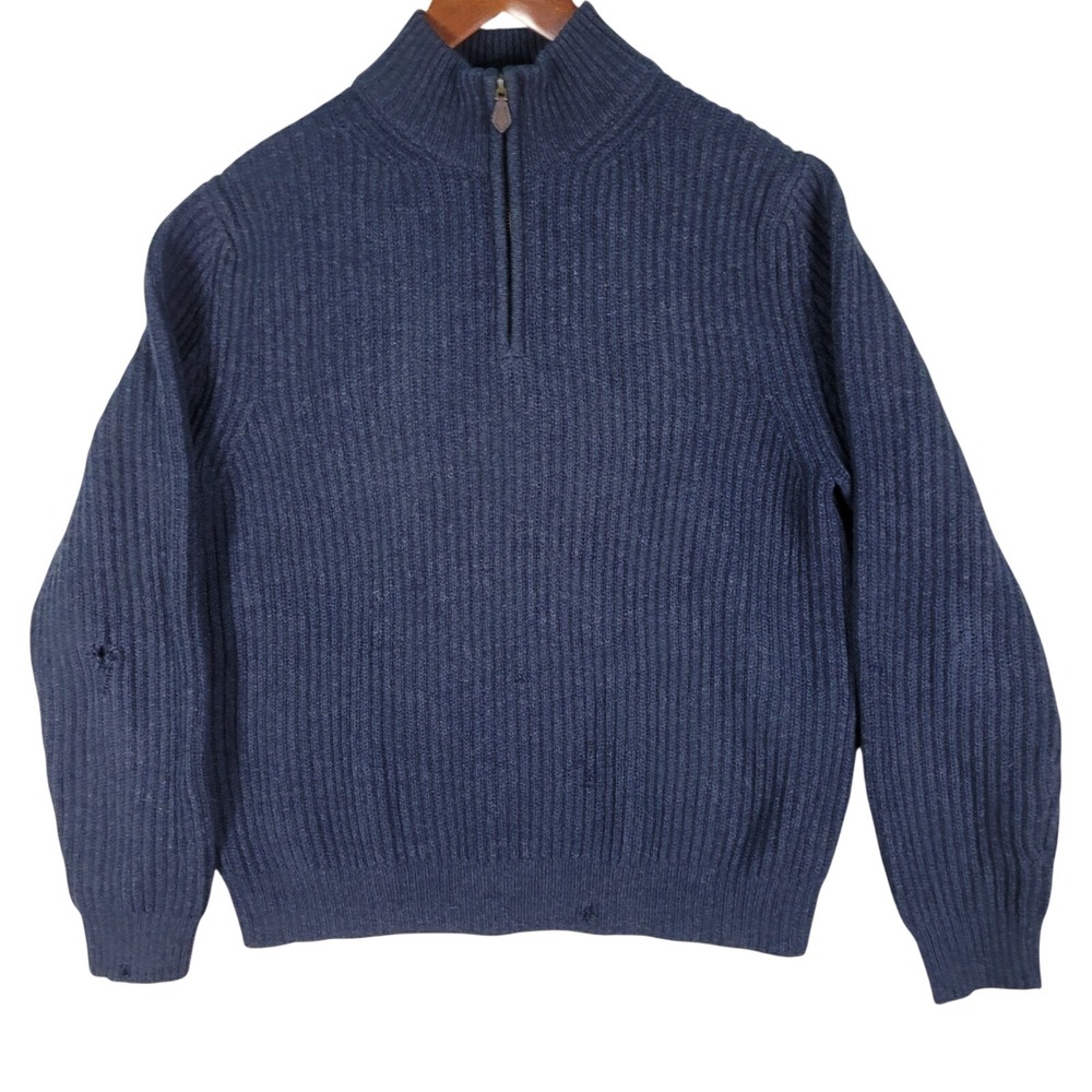 Vintage Brooks Brothers 1/4 Zip Sweater Mens‎ M Blue Scottish Lambswool Pullover